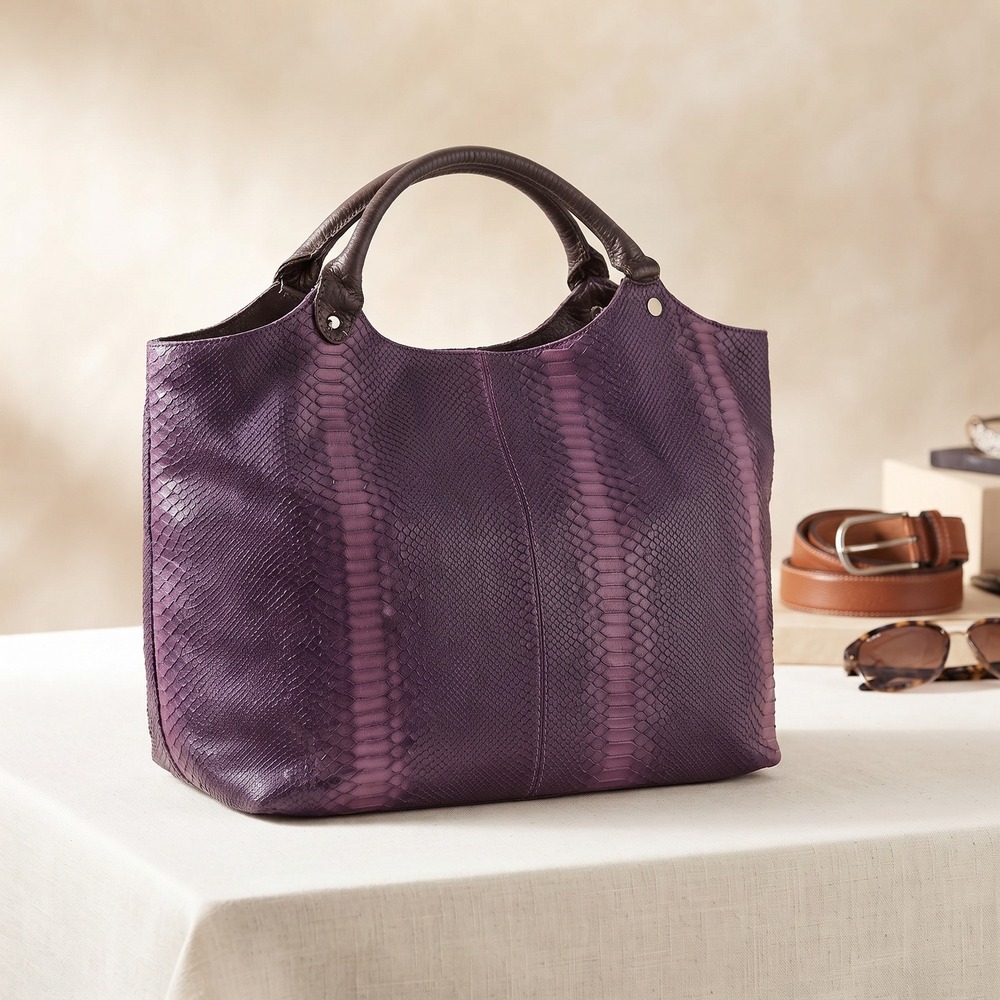 Purple Snake Print Slouchy Hobo Bag Faux Leather Ombre Tote Shoulder Purse